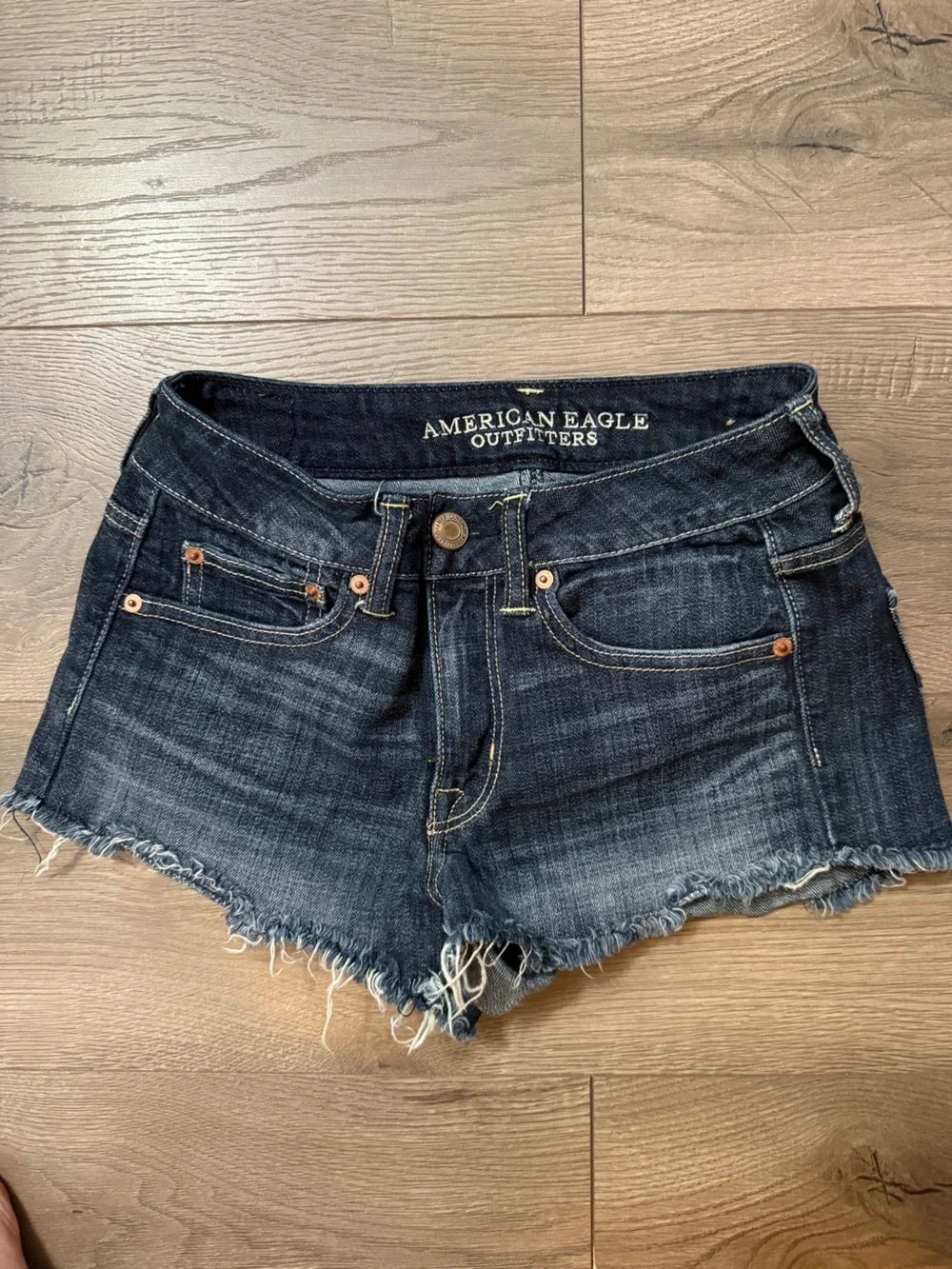 American Eagle Outfitters Dark Indigo Frayed Hem Denim Shorts
